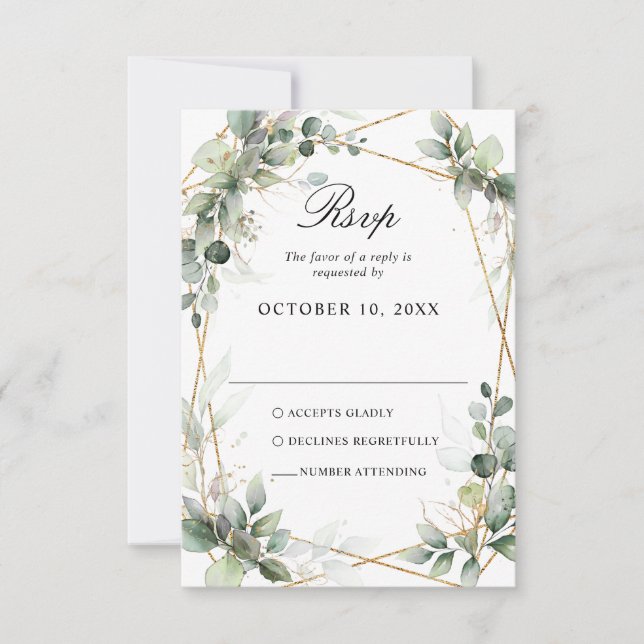Eucalyptus Greenery Botanical Geometric Wedding RSVP Card (Front)
