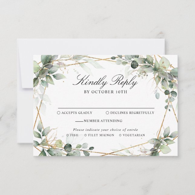 Eucalyptus Greenery Botanical Geometric Wedding RSVP Card (Front)