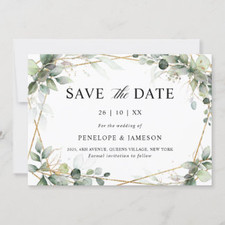 Eucalyptus Greenery Botanical Geometric Wedding Sa Save The Date