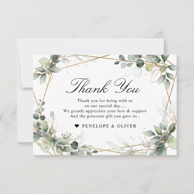 Eucalyptus Greenery Botanical Geometric Wedding Thank You Card (Front)