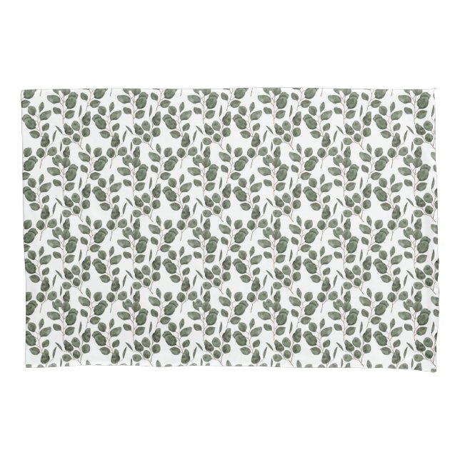 Eucalyptus Greenery Botanical Green White Trendy  Pillowcase (Front-Left)