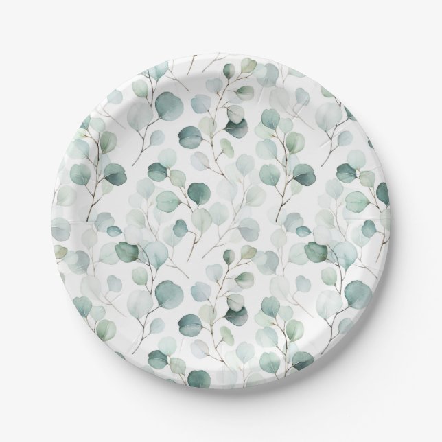 Eucalyptus Greenery Botanical Paper Plate (Front)