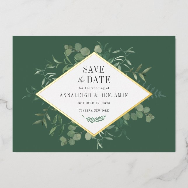 Eucalyptus Greenery Botanical Save the Date Gold (Front)