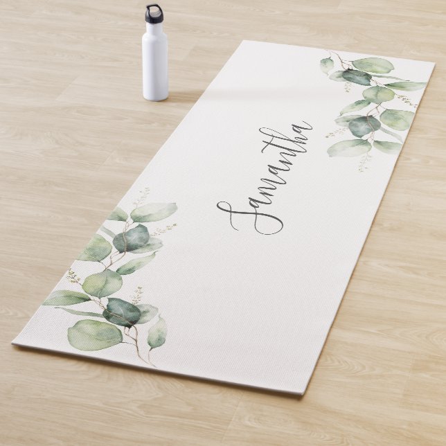 Eucalyptus Greenery Botanical Script Minimalist  Yoga Mat (In Situ)