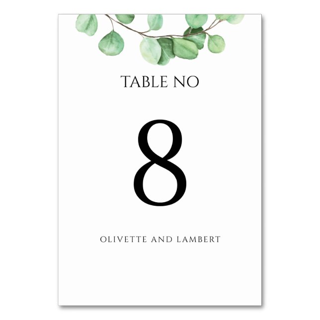 Eucalyptus Greenery Botanical Table Number (Front)