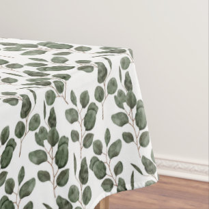 Eucalyptus Greenery Botanical Trendy Green White  Tablecloth