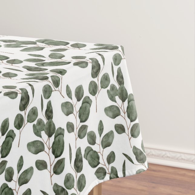 Eucalyptus Greenery Botanical Trendy Green White  Tablecloth (In Situ)