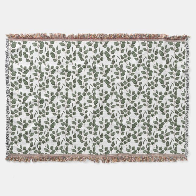 Eucalyptus Greenery Botanical Trendy Green White  Throw Blanket (Front)