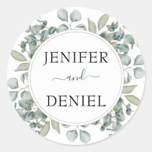 Eucalyptus Greenery Botanical Wedding Classic Round Sticker