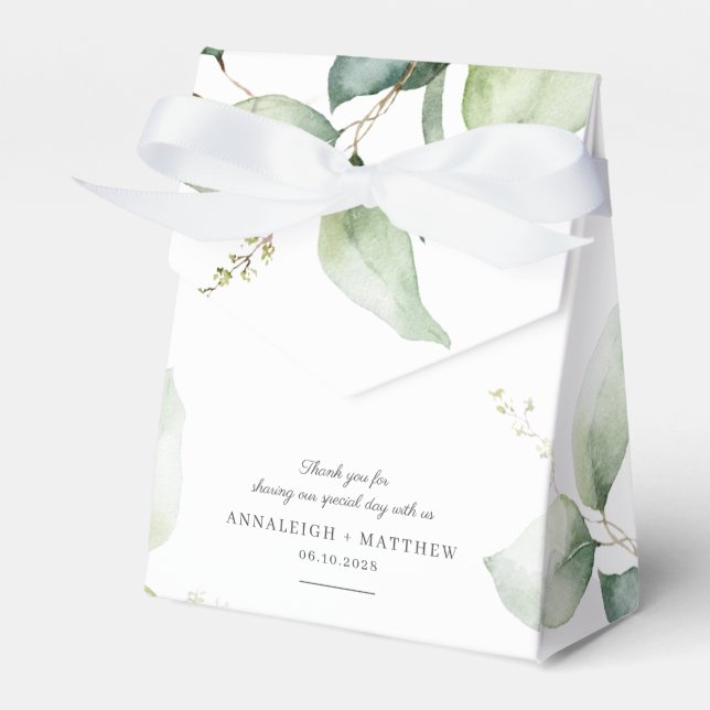 Eucalyptus Greenery Botanical Wedding Favour Box (Front Side)