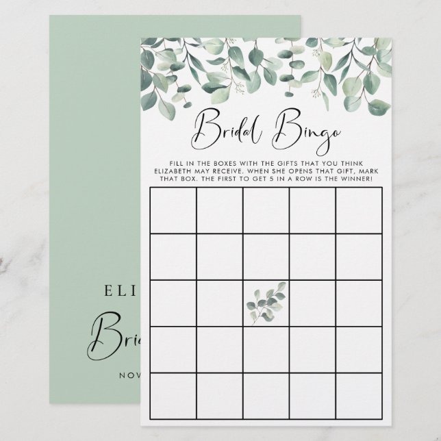 Eucalyptus Greenery Bridal Bingo Shower Game (Front/Back)
