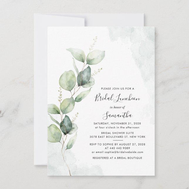 Eucalyptus Greenery Bridal Luncheon Invitation (Front)