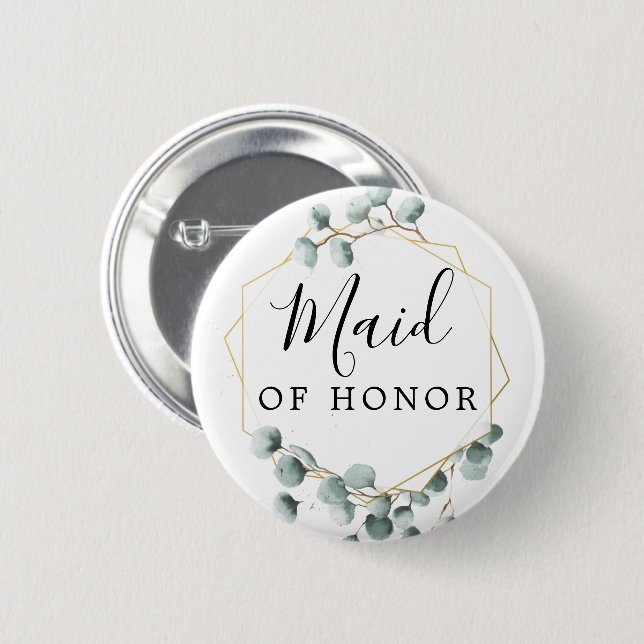 Eucalyptus Greenery Bridal Party Button - Maid (Front & Back)
