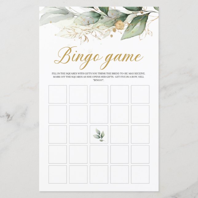 Eucalyptus greenery bridal shower bingo game (Front)