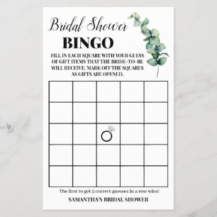 Eucalyptus Greenery Bridal Shower Bingo Game Card