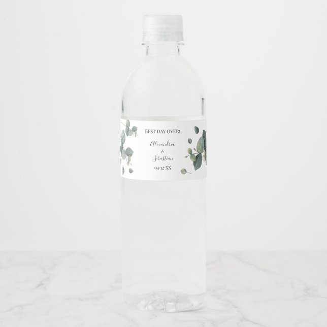 Eucalyptus Greenery Bridal Shower Couples Wedding Water Bottle Label (Front)
