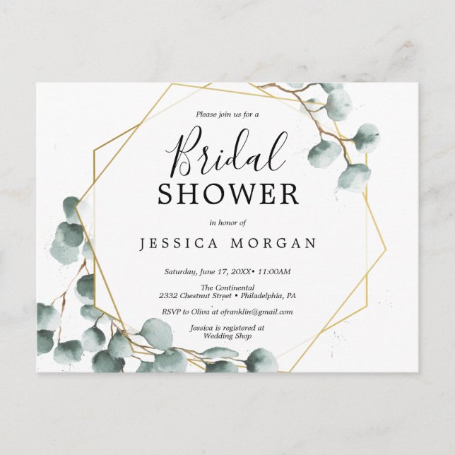 Eucalyptus Greenery Bridal Shower Invitation Postcard (Front)