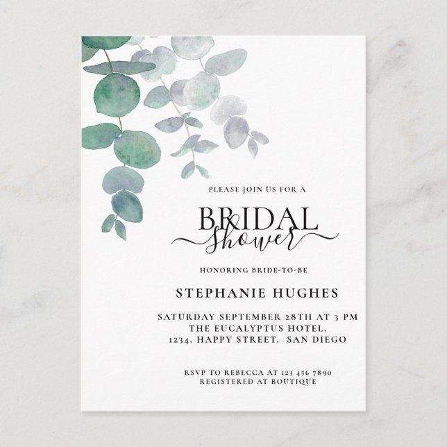 Eucalyptus Greenery Bridal Shower Invitation Postcard (Front)