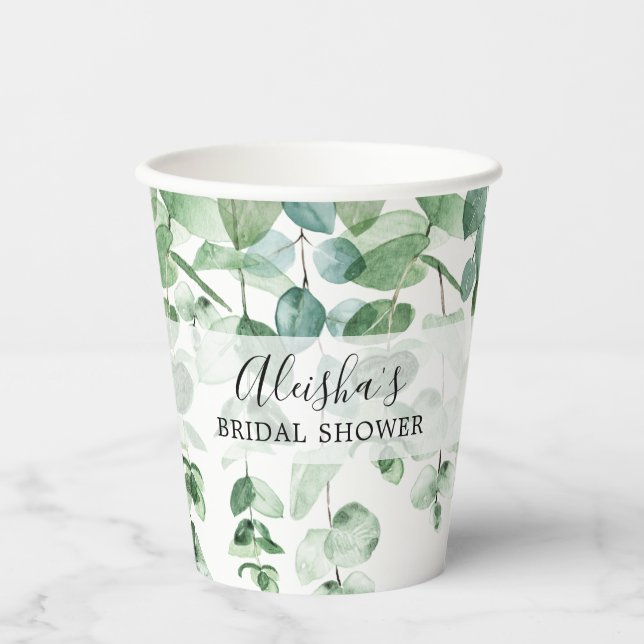 Eucalyptus Greenery Bridal Shower Paper Cups (Front)
