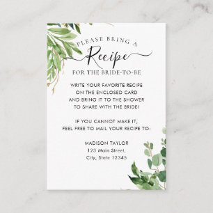 Eucalyptus Greenery Bridal Shower Recipe Request Enclosure Card