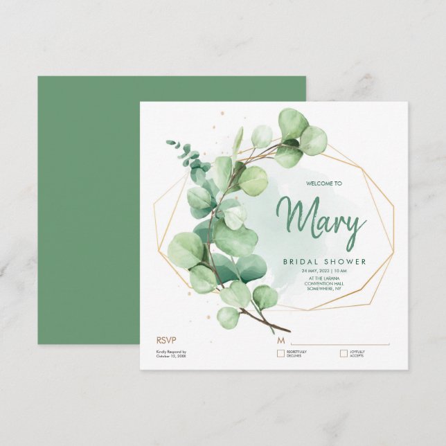Eucalyptus Greenery Bridal Shower RSVP With Invitation (Front/Back)
