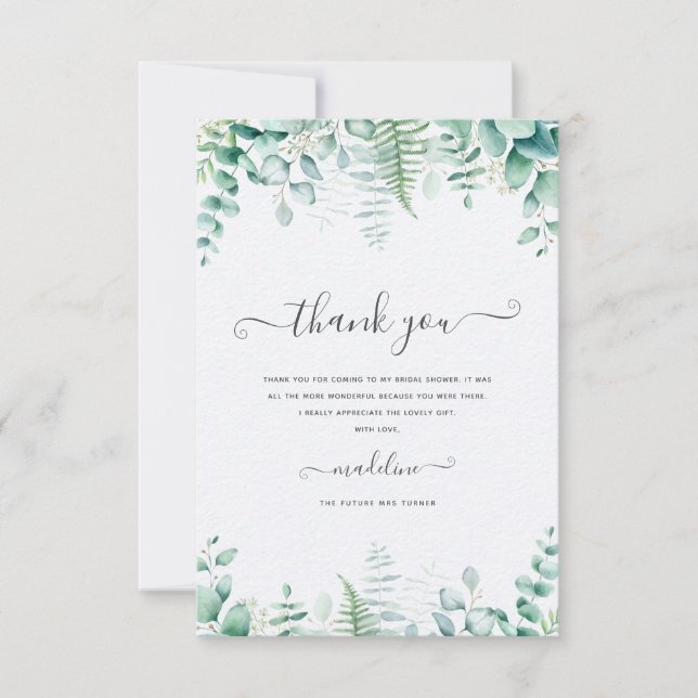 Eucalyptus Greenery Bridal Shower Thank You Card (Front)
