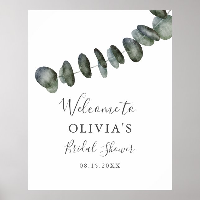 Eucalyptus Greenery Bridal Shower Welcome Sign (Front)