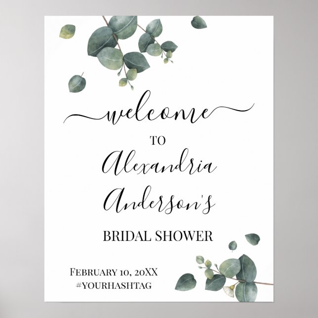 Eucalyptus Greenery Bridal Shower Welcome Sign (Front)