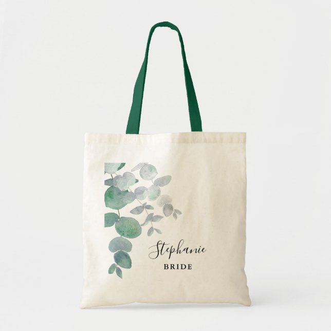 Eucalyptus Greenery Bride Personalised Tote Bag (Front)