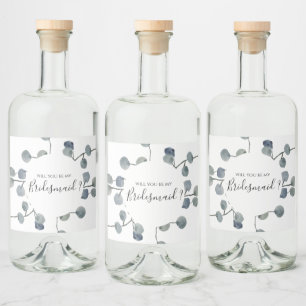Eucalyptus Greenery Bridesmaid Proposal Liquor Bottle Label