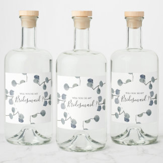 Eucalyptus Greenery Bridesmaid Proposal Liquor Bottle Label