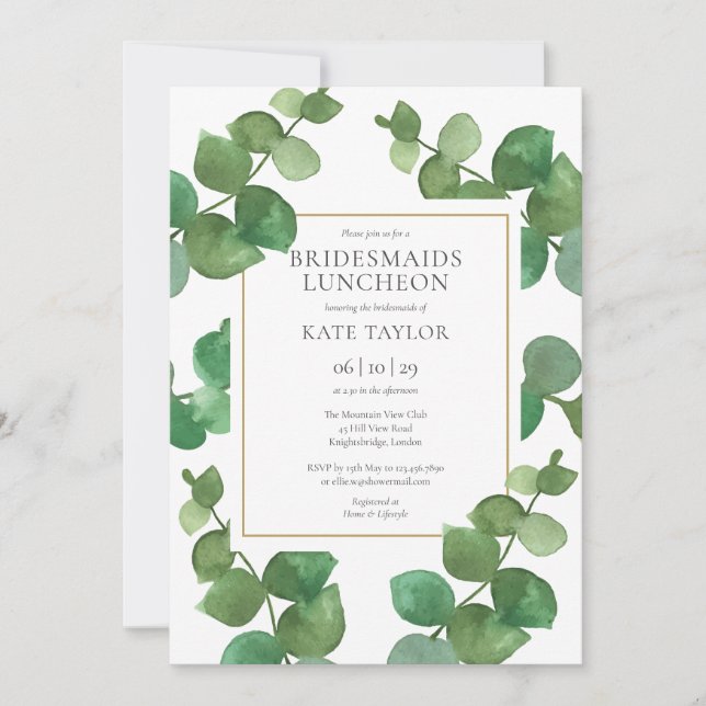 Eucalyptus Greenery Bridesmaids Luncheon Invitation (Front)
