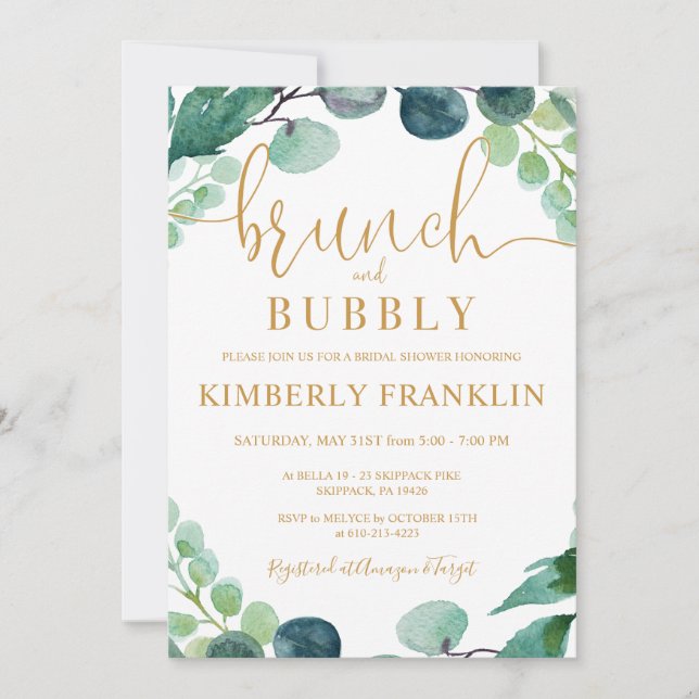Eucalyptus Greenery Brunch & Bubbly Bridal Shower Invitation (Front)