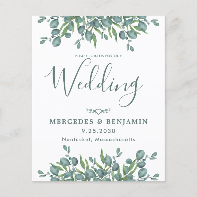 Eucalyptus Greenery Budget QR Code Wedding Invite (Front)