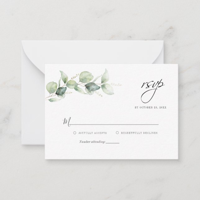 Eucalyptus Greenery Budget Wedding RSVP Card (Front)