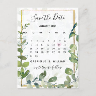 Eucalyptus Greenery Calendar Save the Date Announcement Postcard