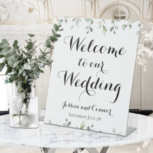 Eucalyptus Greenery Calligraphy Welcome Wedding Pedestal Sign