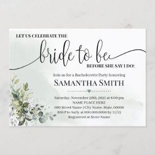 Eucalyptus greenery celebrate bride to be shower invitation
