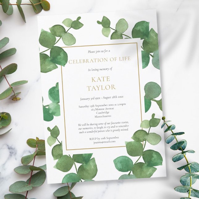 Eucalyptus Greenery Celebration of Life Funeral Invitation (Creator Uploaded)