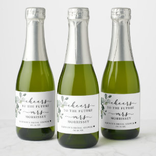 Eucalyptus Greenery Cheers Bridal Shower Favour Sparkling Wine Label