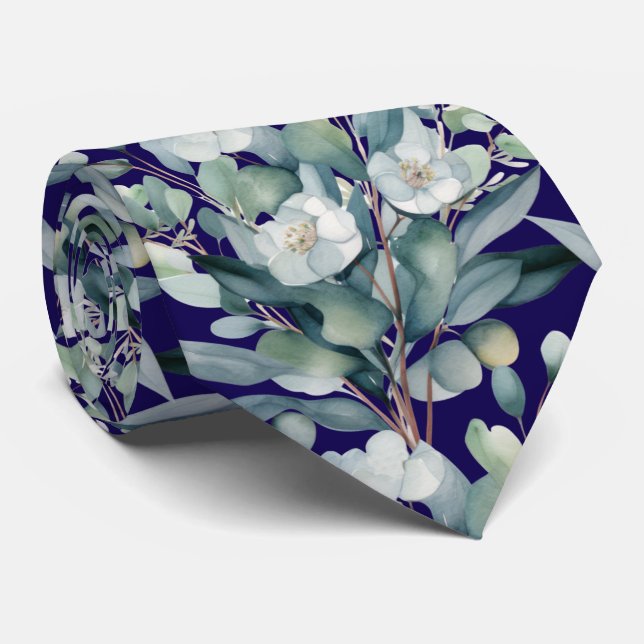 Eucalyptus Greenery Classic Formal Floral Neck Tie (Rolled)