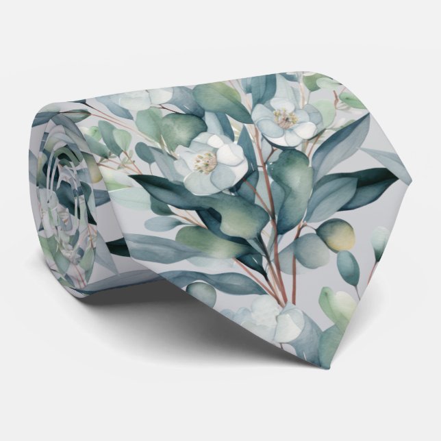 Eucalyptus Greenery Classic Formal Floral Neck Tie (Rolled)