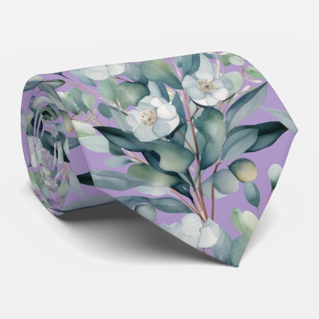 Eucalyptus Greenery Classic Formal Floral Neck Tie (Rolled)