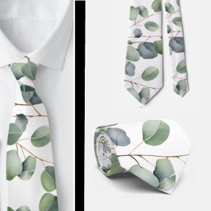 Eucalyptus Greenery Classic Formal Floral Neck Tie