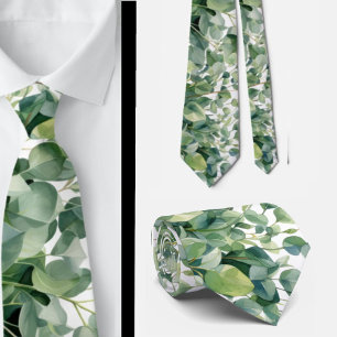 Eucalyptus Greenery Classic Formal Floral Neck Tie