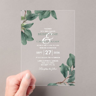 Eucalyptus Greenery Clear Transparent Wedding Acrylic Invitations