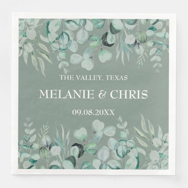 Eucalyptus Greenery Custom Boho Rustic Wedding Napkin (Front)