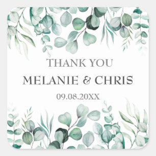 Eucalyptus Greenery Custom Boho Rustic Wedding Square Sticker