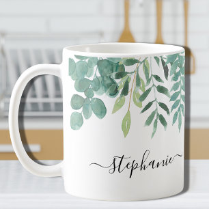 Eucalyptus Greenery Custom Name Coffee Mug