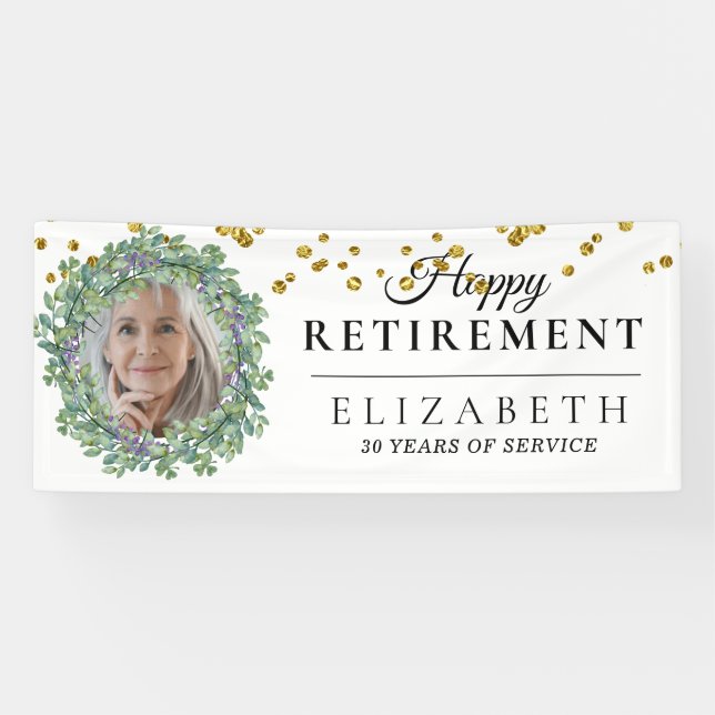 Eucalyptus Greenery Custom Photo Retirement Party  Banner (Horizontal)